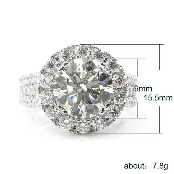 ¥ NEW 18K WHITE GOLD ROUND DIAMOND HALO RING - Picture 4 of 4